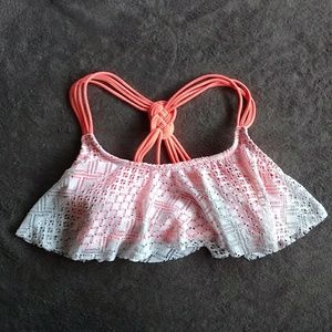 White and Peach Bikin Top w/Mesh Swim Top